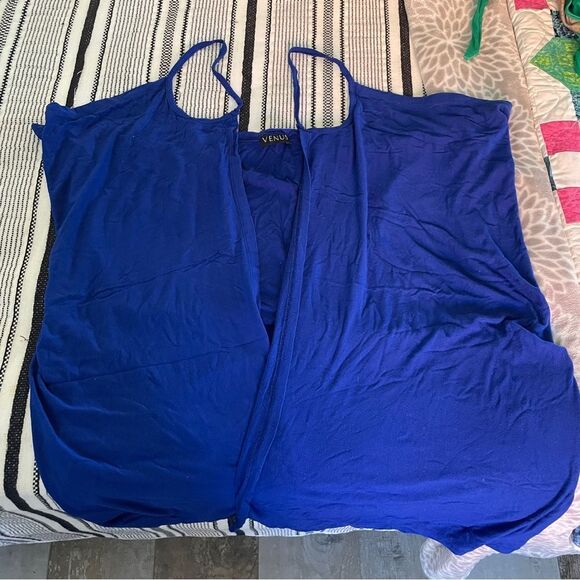 VENUS Blue Slip Dress Wrap Style Coverup One Size Minimalist Beach Cover Resort - Picture 8 of 8